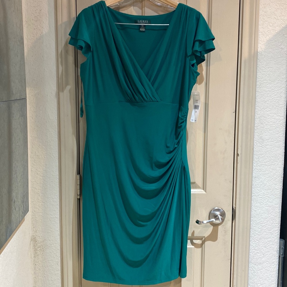 Lauren Ralph Lauren Teal Green Draped Midi Dress